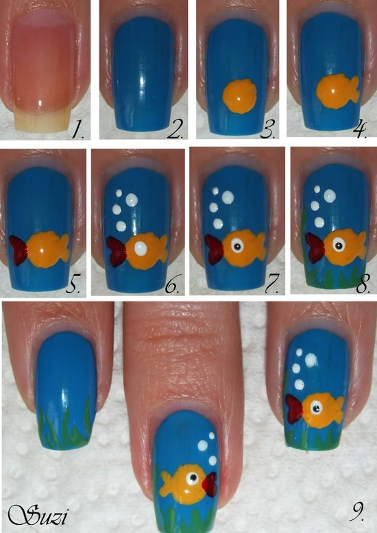 Tutorial unhas decoradas com peixinhos