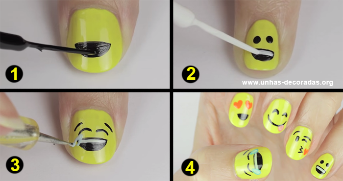 Unhas inspiradas nos Emoji u00b4s Tutorial passo a passo Aparador Azul Turquesa Mdf ~ Unhas inspiradas nos Emoji u00b4s Tutorial passo a passo